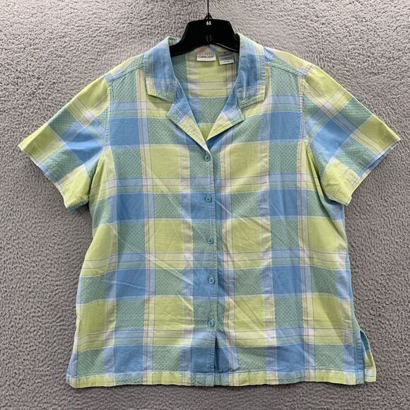 Cabin Creek Tops - CABIN CREEK Shirt Womens 1X Button Up Blouse Top Plaid Short Sleeve Blue*